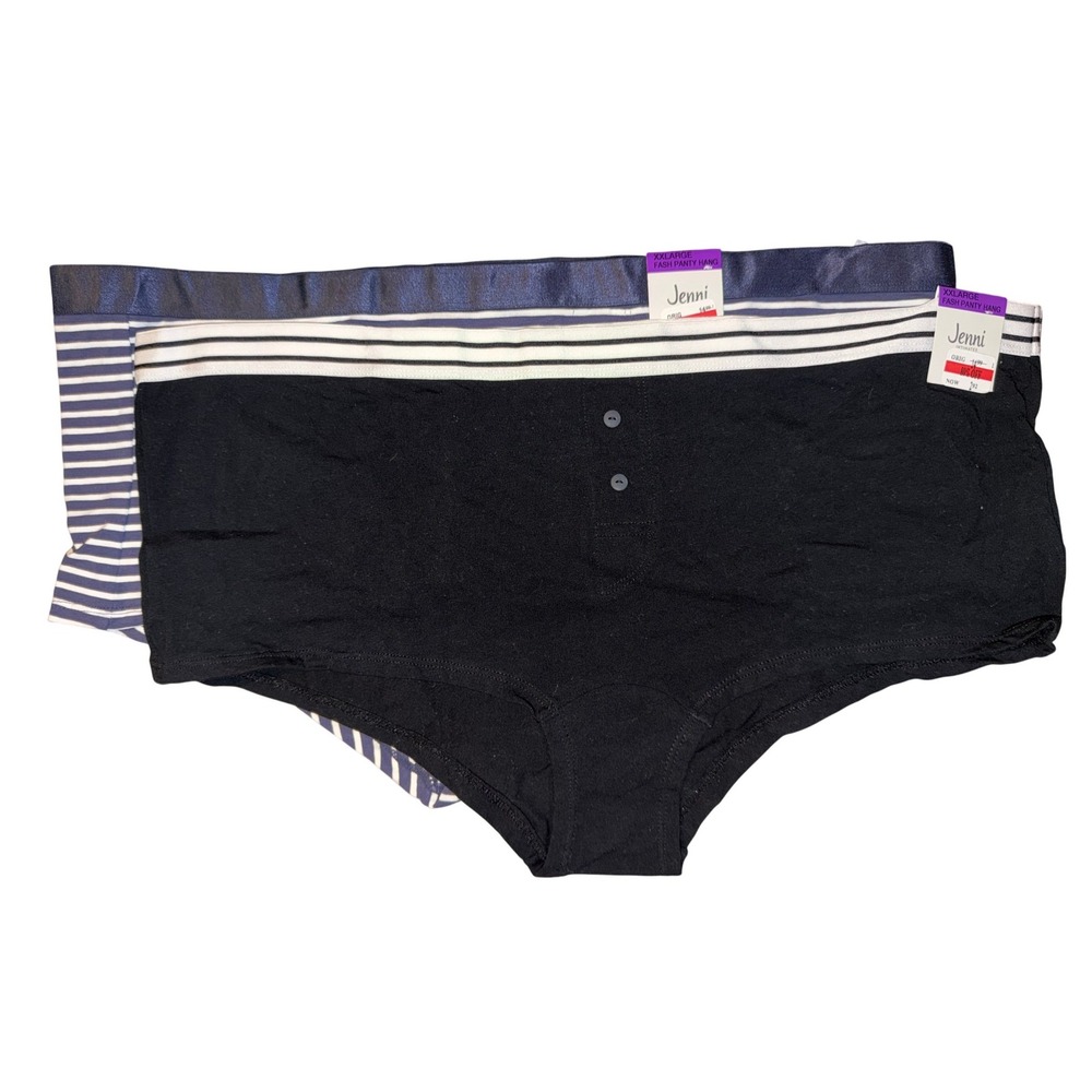 Jenni Intimates Women's Boyshorts 2 Pack Black White Stripe, Size‎ XXL, NWT